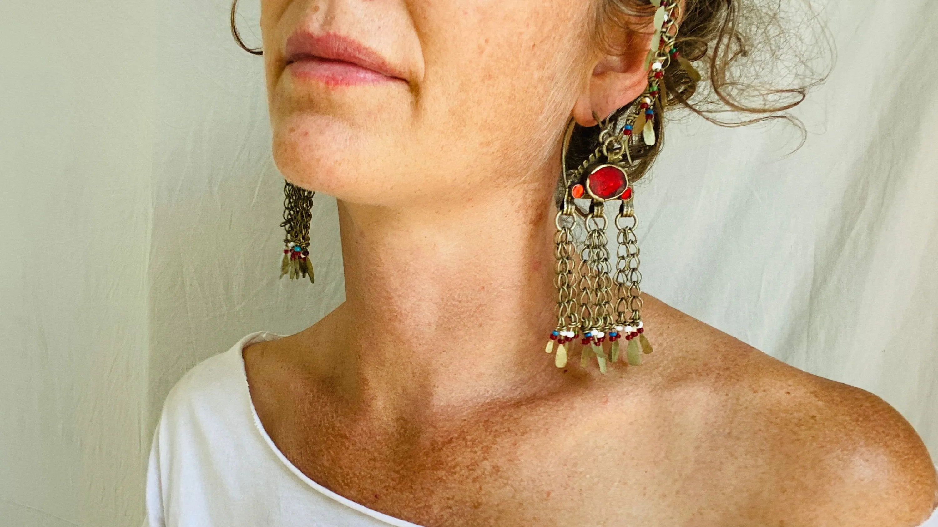 Vintage Kuchi Tribal Earrings with Chain Supports.
