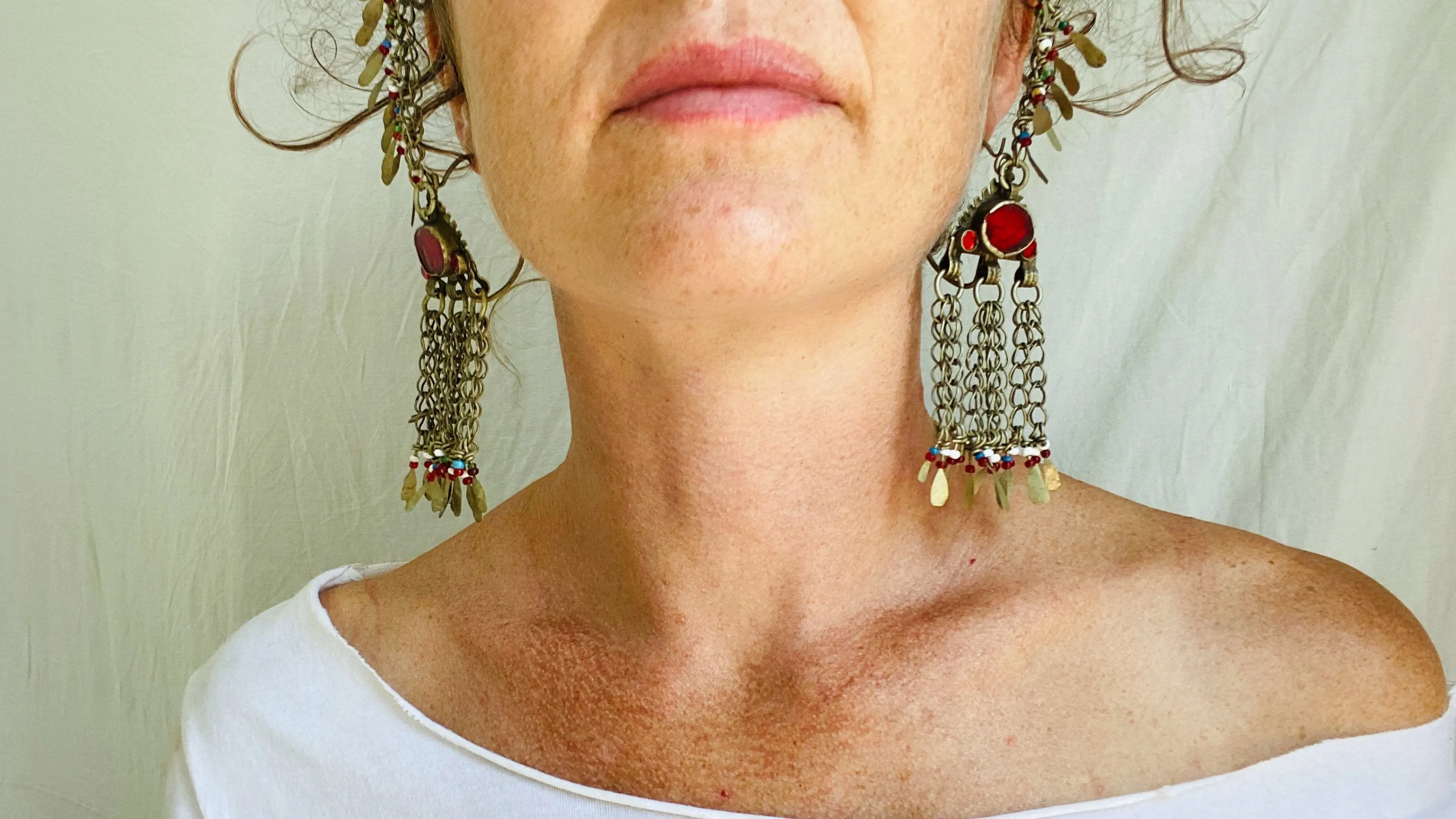 Vintage Kuchi Tribal Earrings with Chain Supports.