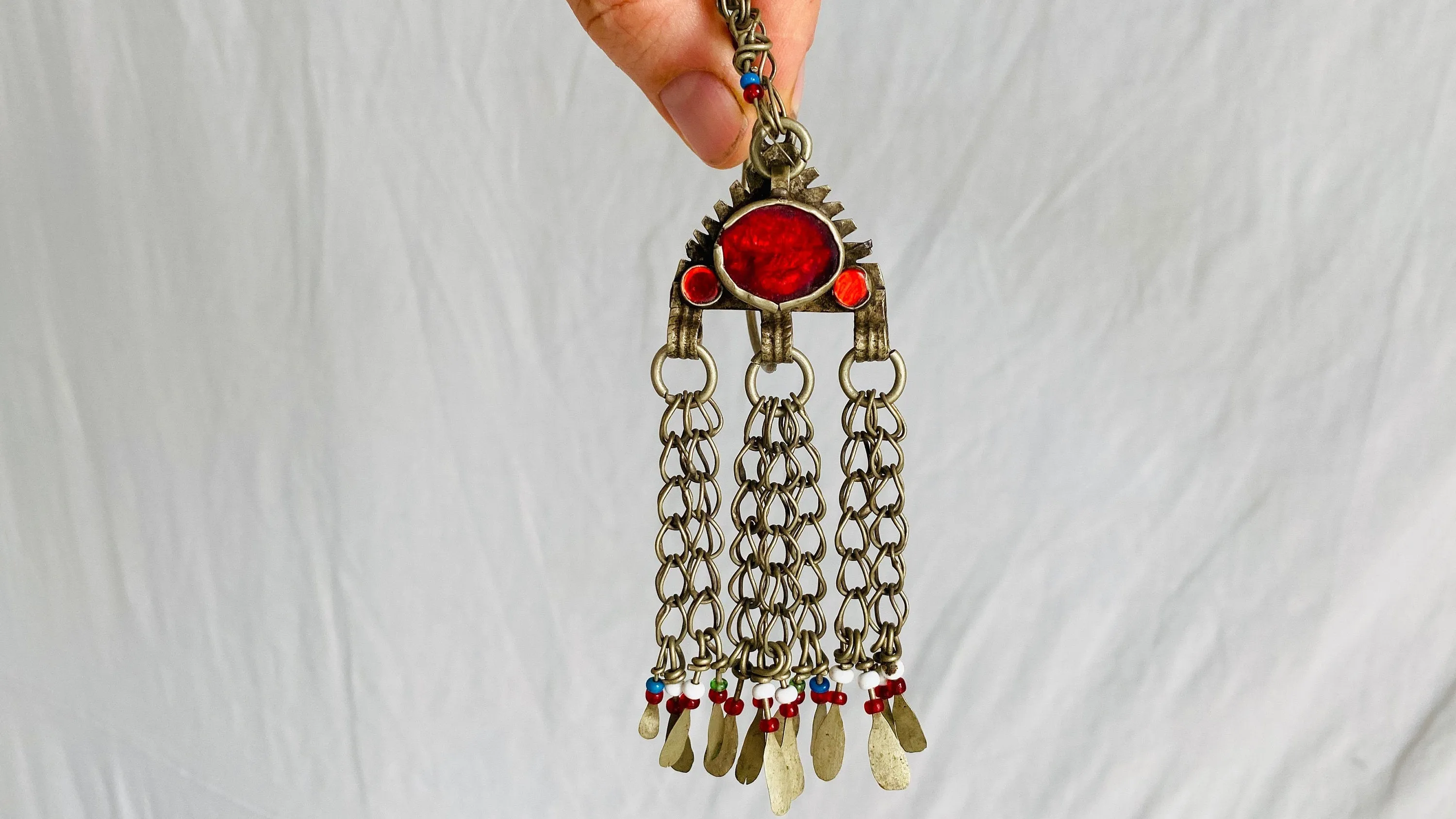 Vintage Kuchi Tribal Earrings with Chain Supports.