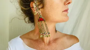 Vintage Kuchi Tribal Earrings with Chain Supports.