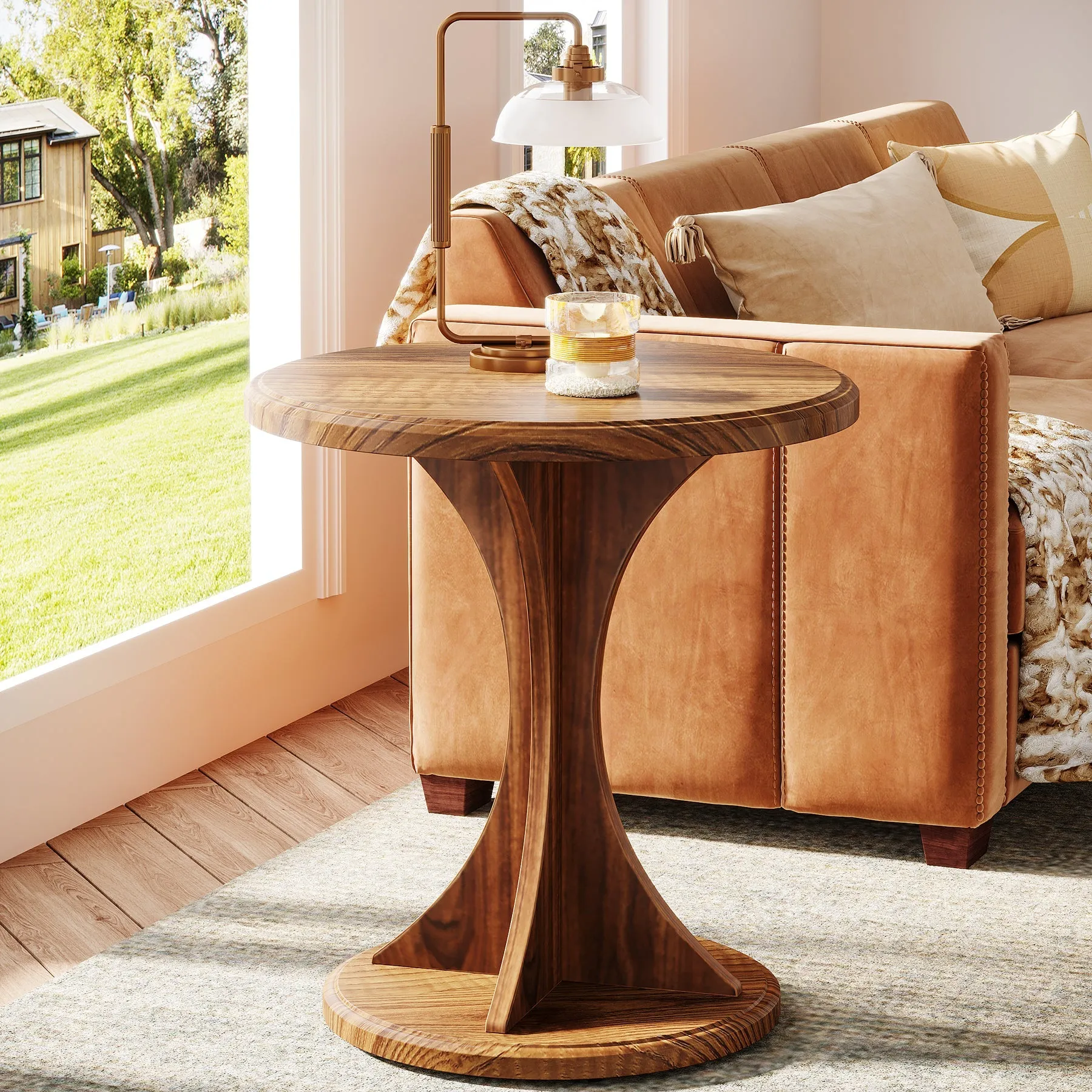 Wood End Table, Round Sofa Side Table Vintage Nightstand