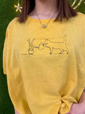 Yellow Plant Cat T-Shirt XL