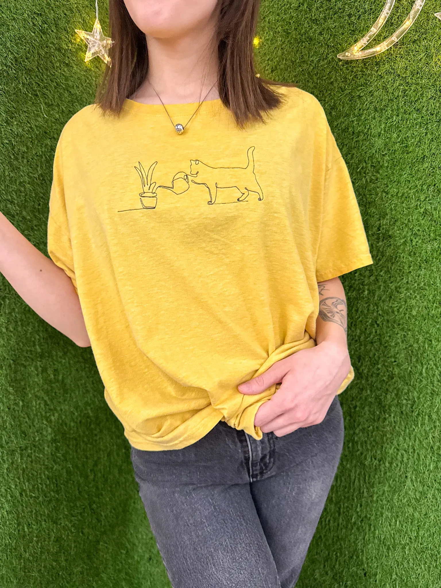 Yellow Plant Cat T-Shirt XL