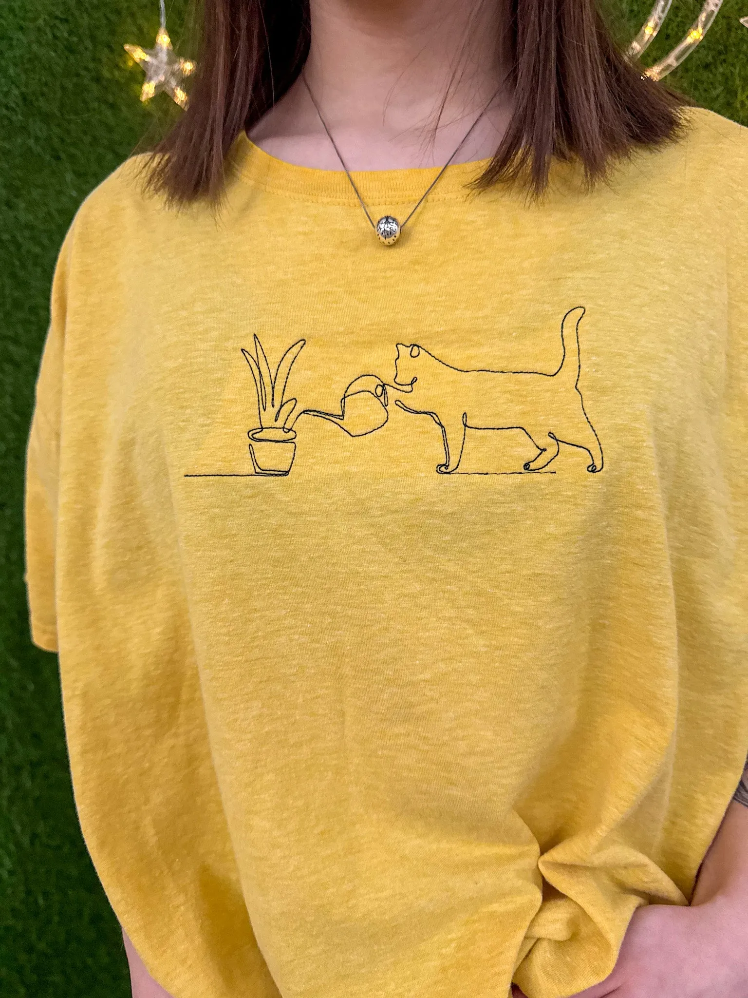 Yellow Plant Cat T-Shirt XL