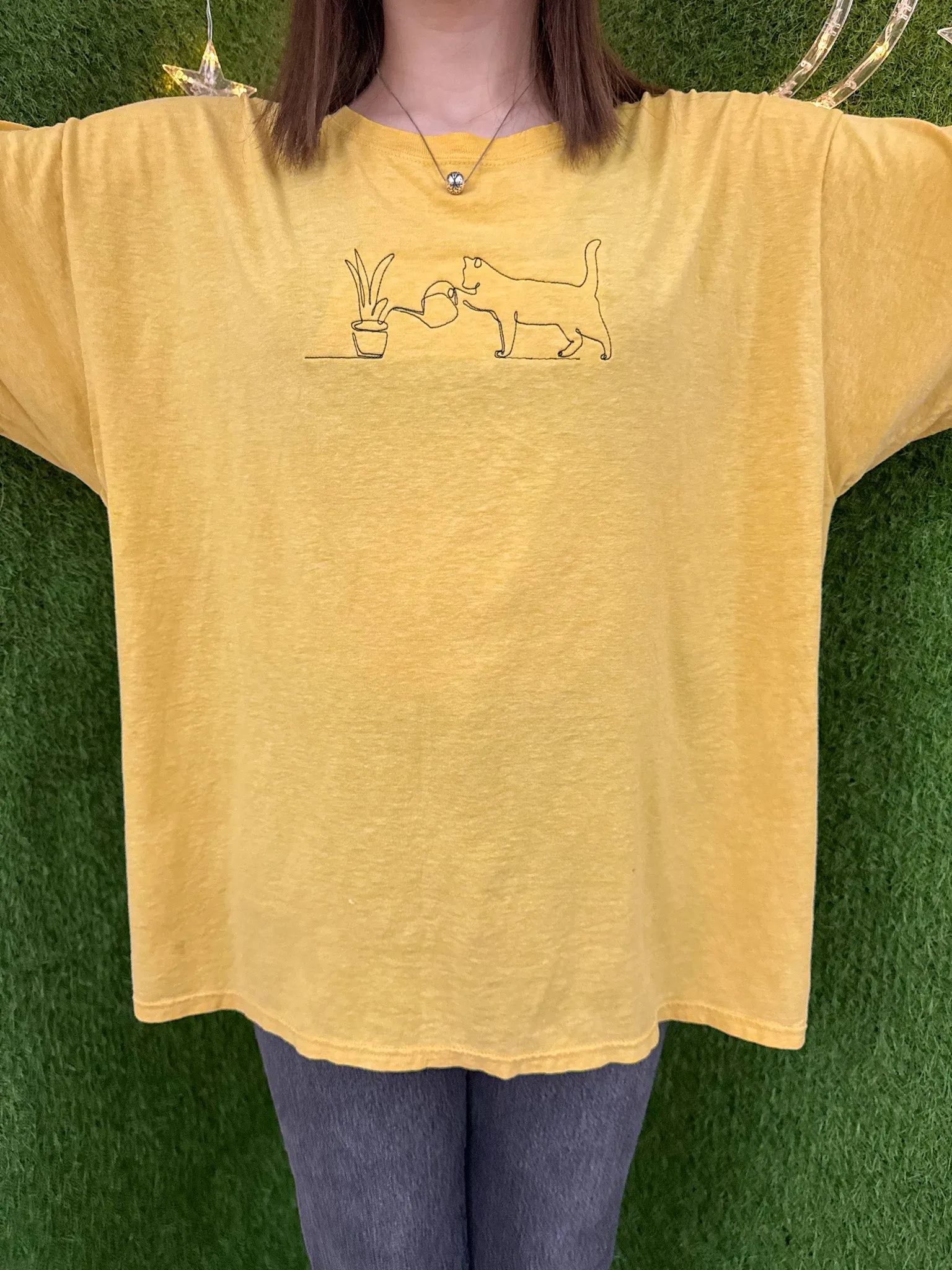 Yellow Plant Cat T-Shirt XL
