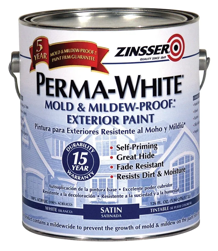 ZINSSER 03101 Exterior House Paint, Satin, White, 1 gal Can :GAL: QUANTITY: 4