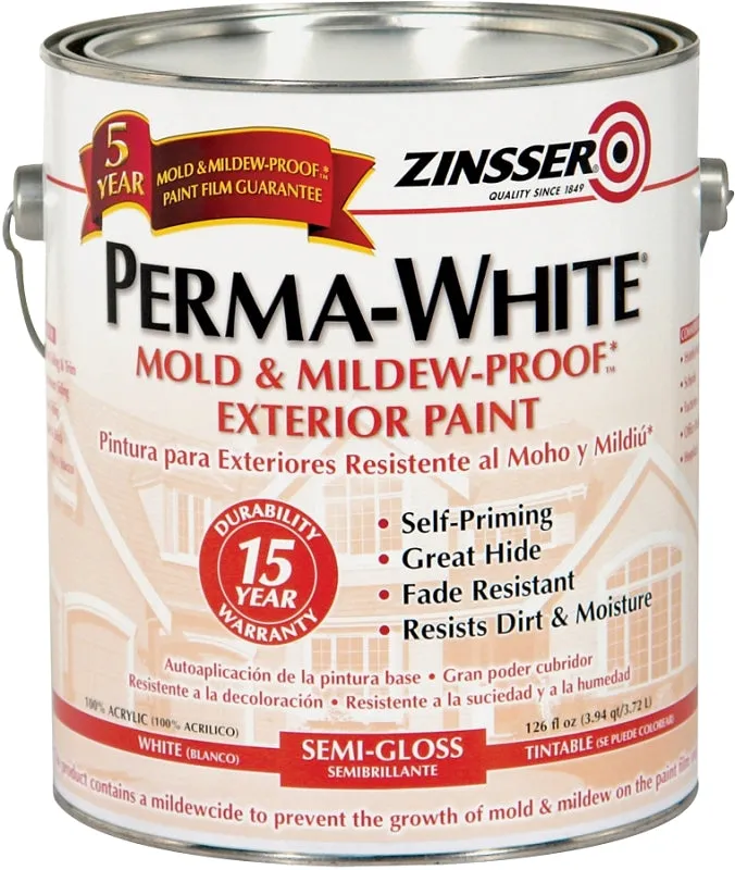 ZINSSER 03131 Exterior House Paint, Semi-Gloss, White, 1 gal Can :GAL: QUANTITY: 1